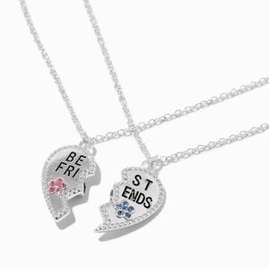 Claire’s Best Friends Silver-tone Split Heart Pendant Necklace -2 Pack Set